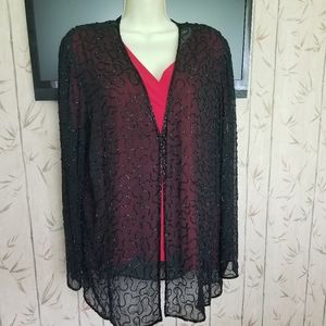 Marina Bresler Black Beaded Sheer Jacket 1X EUC